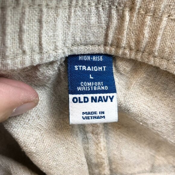 Old Navy Women's Linen Blend Pants Large High-Rise Straight Leg Pull On - Picture 2 of 11